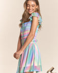 J.NNA Rainbow Smocked Mini Mesh Dress