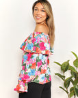 Double Take Floral Off-Shoulder Flounce Sleeve Layered Blouse