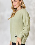 BiBi Distressed Round Neck Long Sleeve Sweater