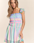 J.NNA Rainbow Smocked Mini Mesh Dress
