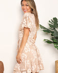 Double Take Floral Lace Pompom Detail Tie-Waist Flutter Sleeve Dress