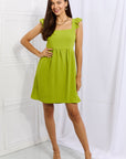 Culture Code Sunny Days Full Size Empire Line Ruffle Sleeve Dress in Lime