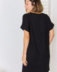 Zenana Full Size Rolled Short Sleeve V-Neck Dress