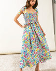 BiBi Floral Ruffle Trim Smocked Cami Dress