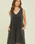 HEYSON Full Size Texture V-Neck Sleeveless Flare Mini Dress