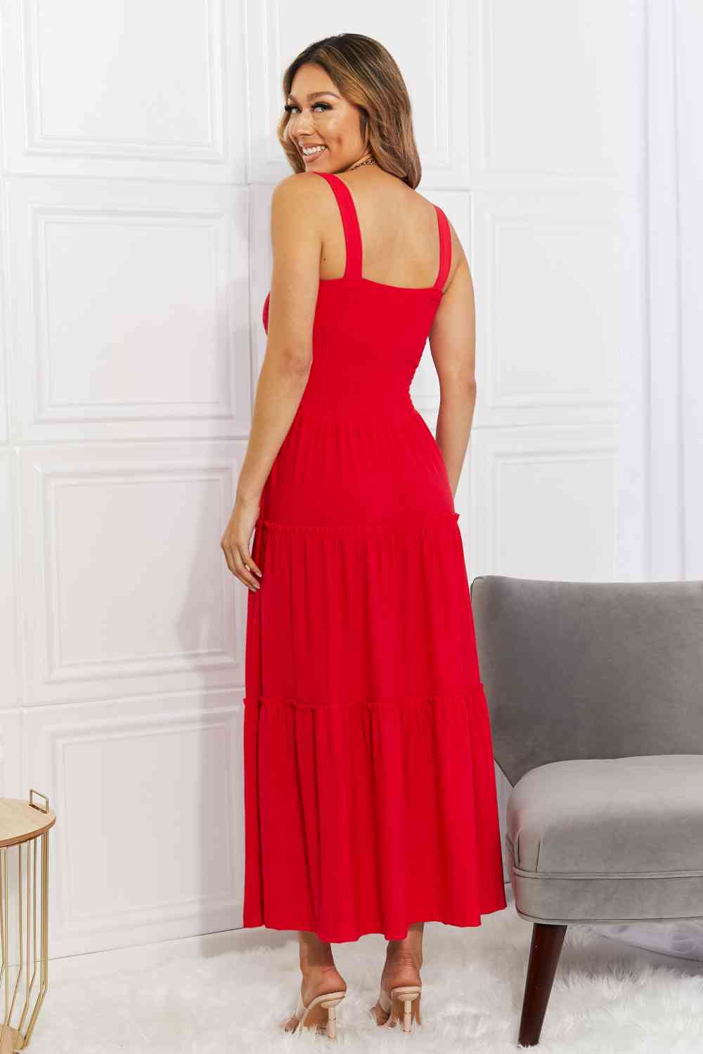 Zenana Full Size Life&#39;s A Picnic Smocked Tiered Midi Dress