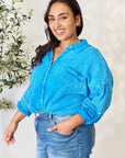 Zenana Full Size Washed Raw Trim Button Down Shirt