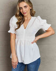 Culture Code Sweet Serenity  Full Size V-Neck Puff Sleeve Button Down Top