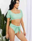 Marina West Swim Vacay Ready Puff Sleeve Bikini in Gum Leaf