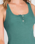 Ninexis Front Button Ribbed Round Neck Tank
