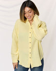 Zenana Texture Button Up Raw Hem Long Sleeve Shirt