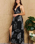 OneTheLand  Black Leaf Printed Maxi Dress
